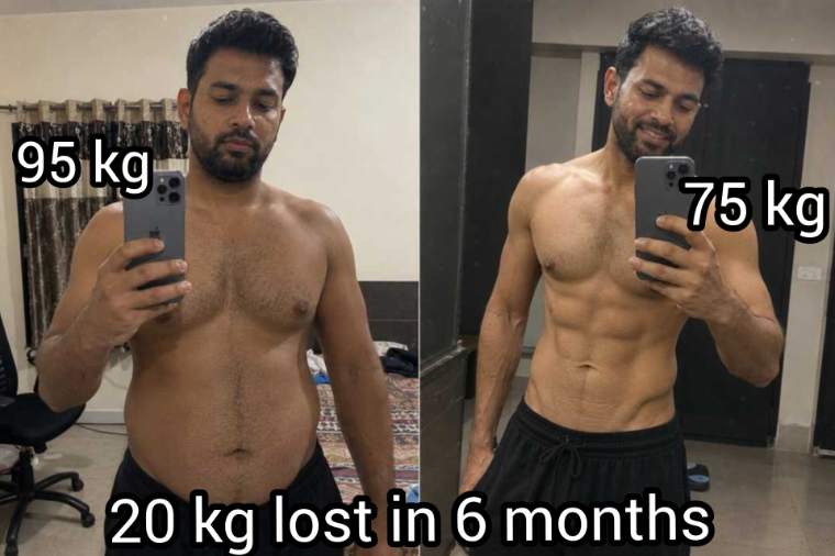 Client before and after, 95 kg to 75 kg